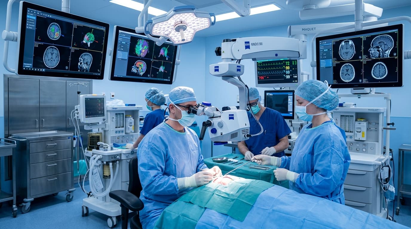 Precision neurosurgical craniotomy suite with Zeiss operating microscope and 3D neuronavigation at Neuro Panacea Hospitals Malda