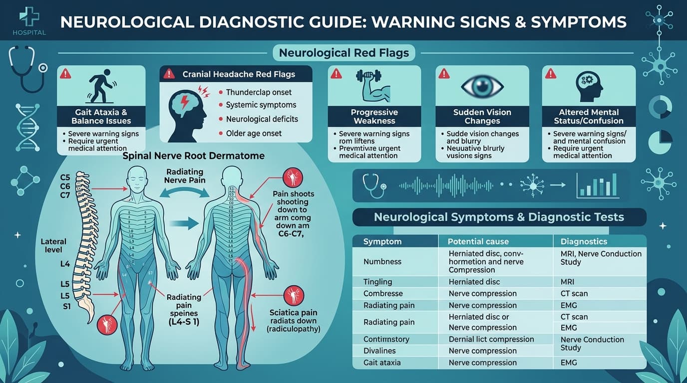 Neurological diagnostic warning signs and symptom triage guide for cranial and spinal conditions at Neuro Panacea Hospitals Malda